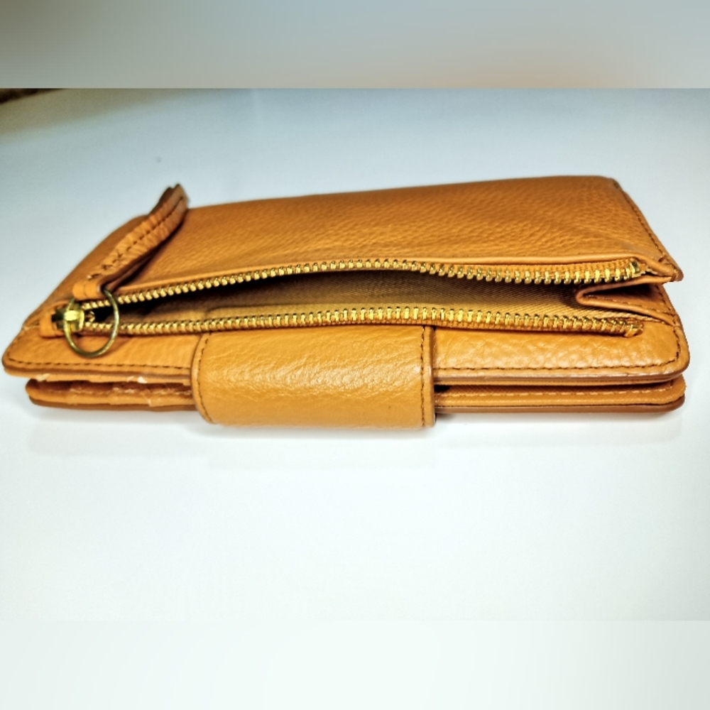 Fossil Emma Woven RFID Tab Clutch Brown Genuine Cowhide Leather Wallet - Picture 10 of 12